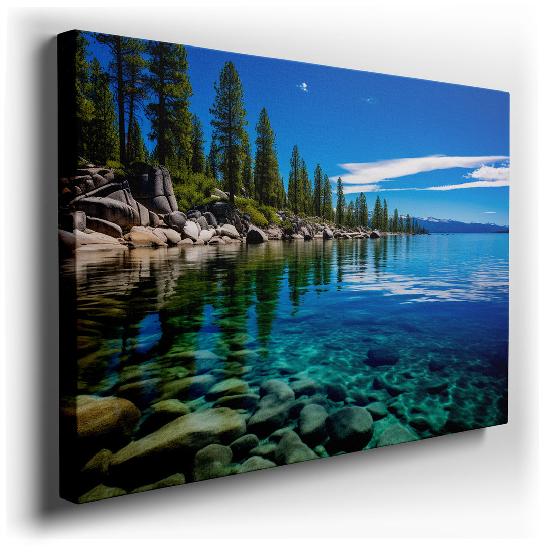 canvas print on wrapped canvas for wall decor – This exquisite wall art of Lake Tahoe is a masterful representation of nature's serene beauty, capturing the essence of...
