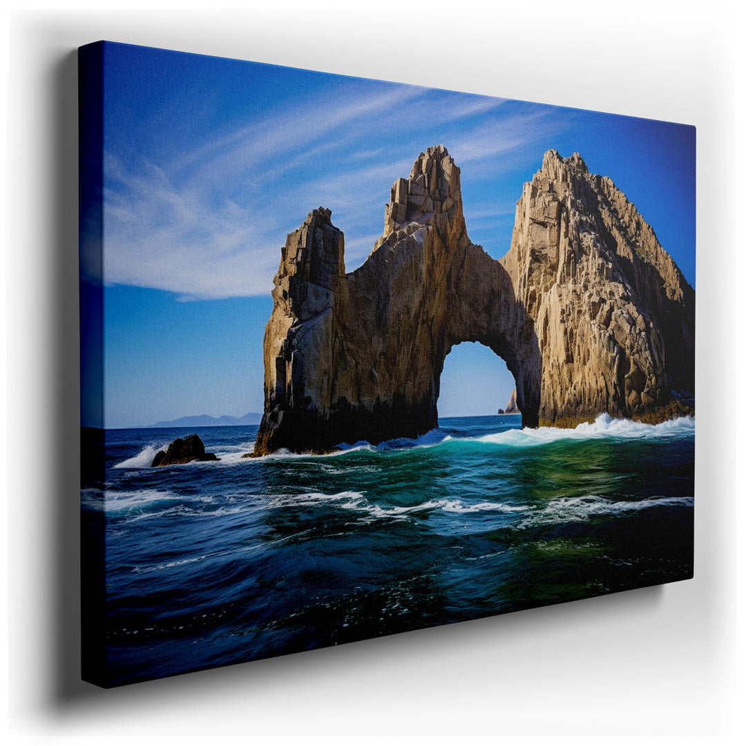 canvas print on wrapped canvas for wall decor – Imagine a wall art that captures the raw, untamed beauty of nature—a canvas where the majestic sea arch at Land's End st...