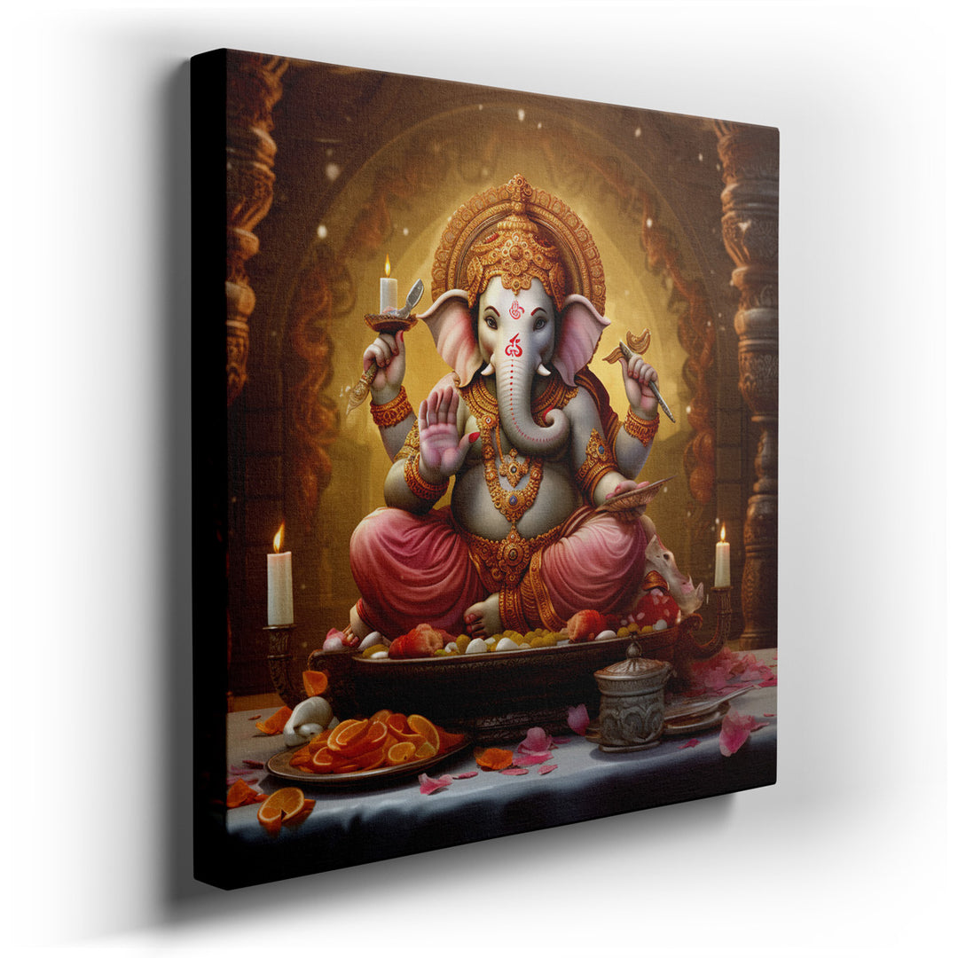 canvas print on wrapped canvas for wall decor – This exquisite wall art captures the essence of Lord Ganesh, the revered deity known for being the remover of obstacles...