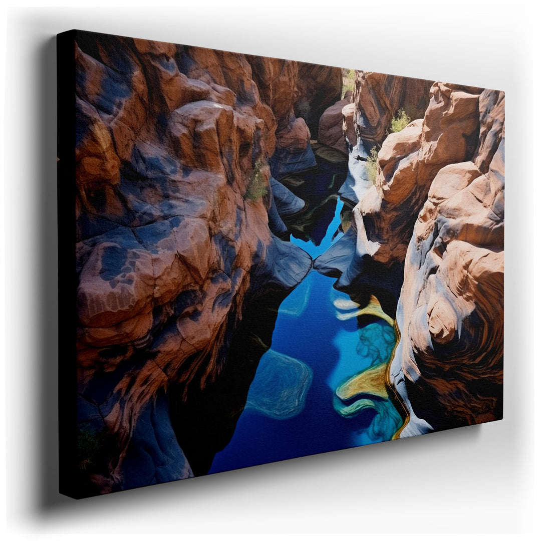 canvas print on wrapped canvas for wall decor – This exquisite wall art portrays the serene grandeur of a winding canyon, where the majesty of nature is both raw and be...
