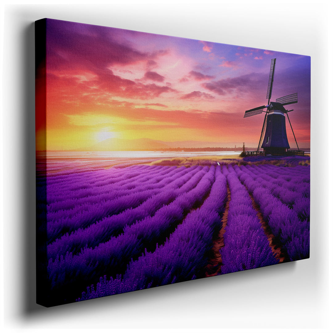 canvas print on wrapped canvas for wall decor – This exquisite wall art captures the essence of a tranquil landscape, where vast lavender fields stretch endlessly under...