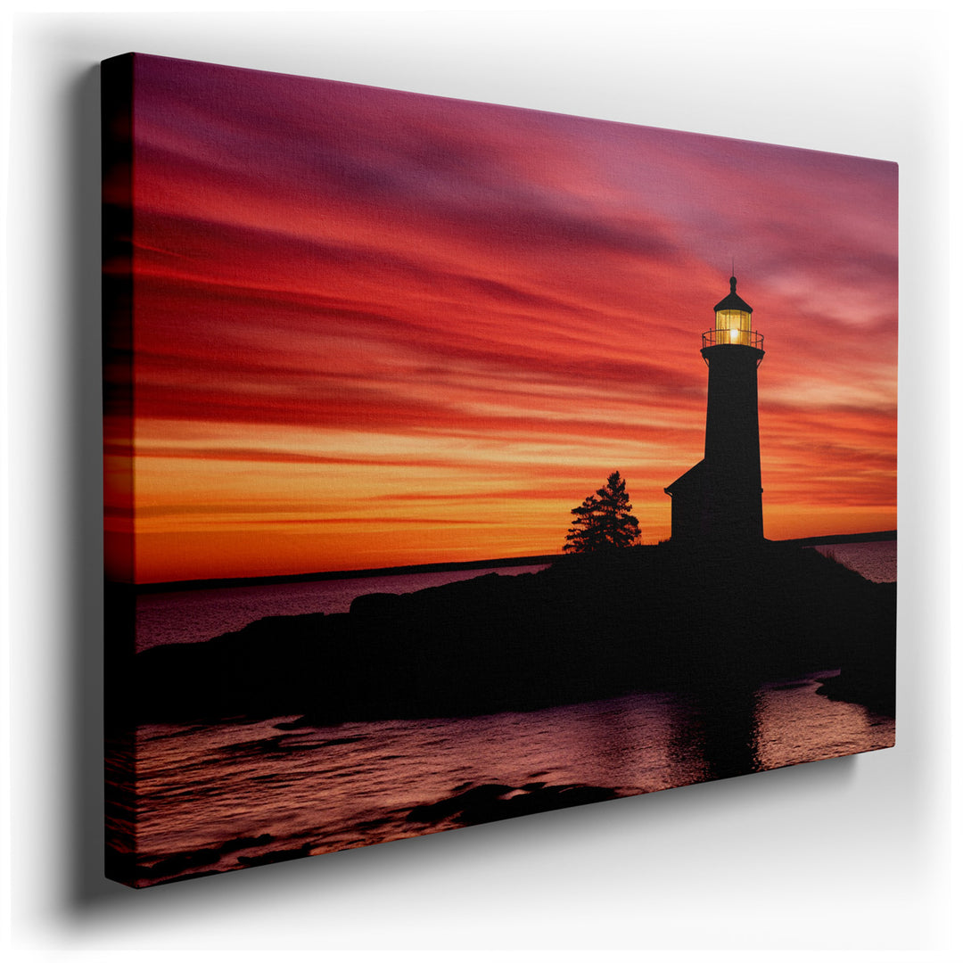 canvas print on wrapped canvas for wall decor – This enchanting wall art captures the serene beauty of a lighthouse standing majestically against the vibrant canvas of...