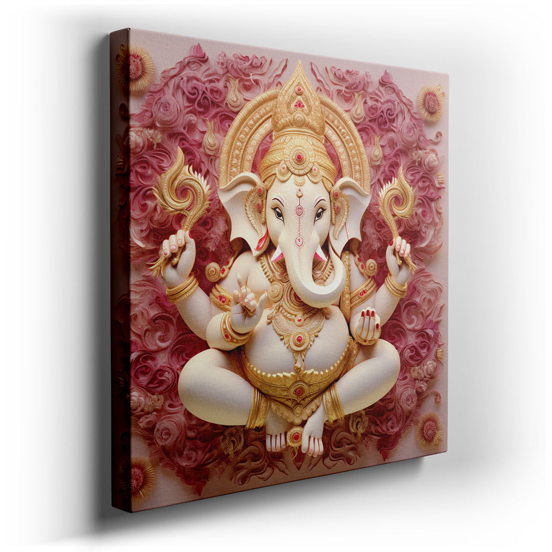 canvas print on wrapped canvas for wall decor – This exquisite wall art of Lord Ganesh, a revered deity in Hindu culture known for his role as the remover of obstacles,...