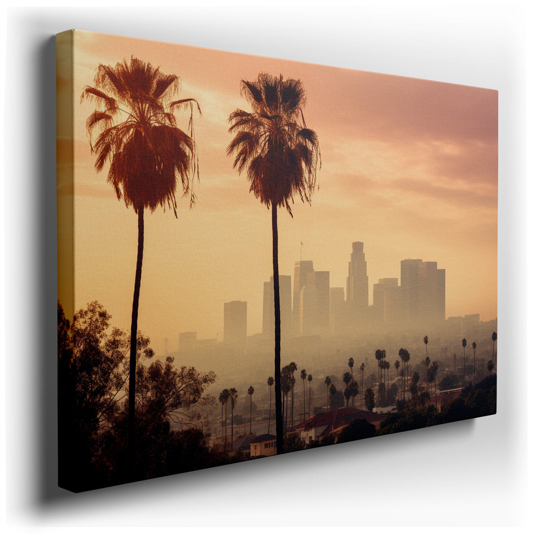 canvas print on wrapped canvas for wall decor – This wall art captures a serene moment in Los Angeles, where the hustle of urban life meets the tranquil beauty of natur...