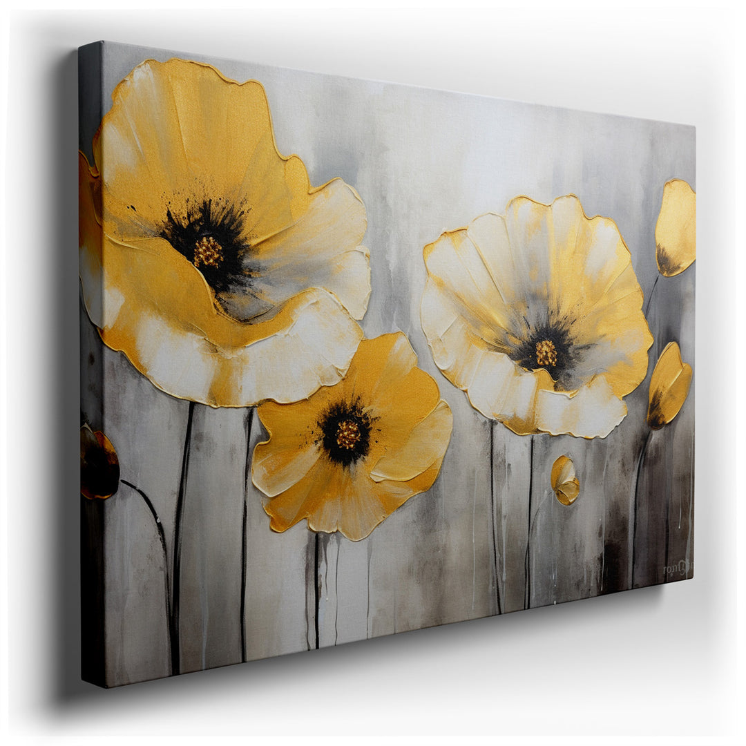canvas print on wrapped canvas for wall decor – This exquisite wall art, featuring oversized blossoms of white and gold poppies, is a masterpiece of visual elegance and...