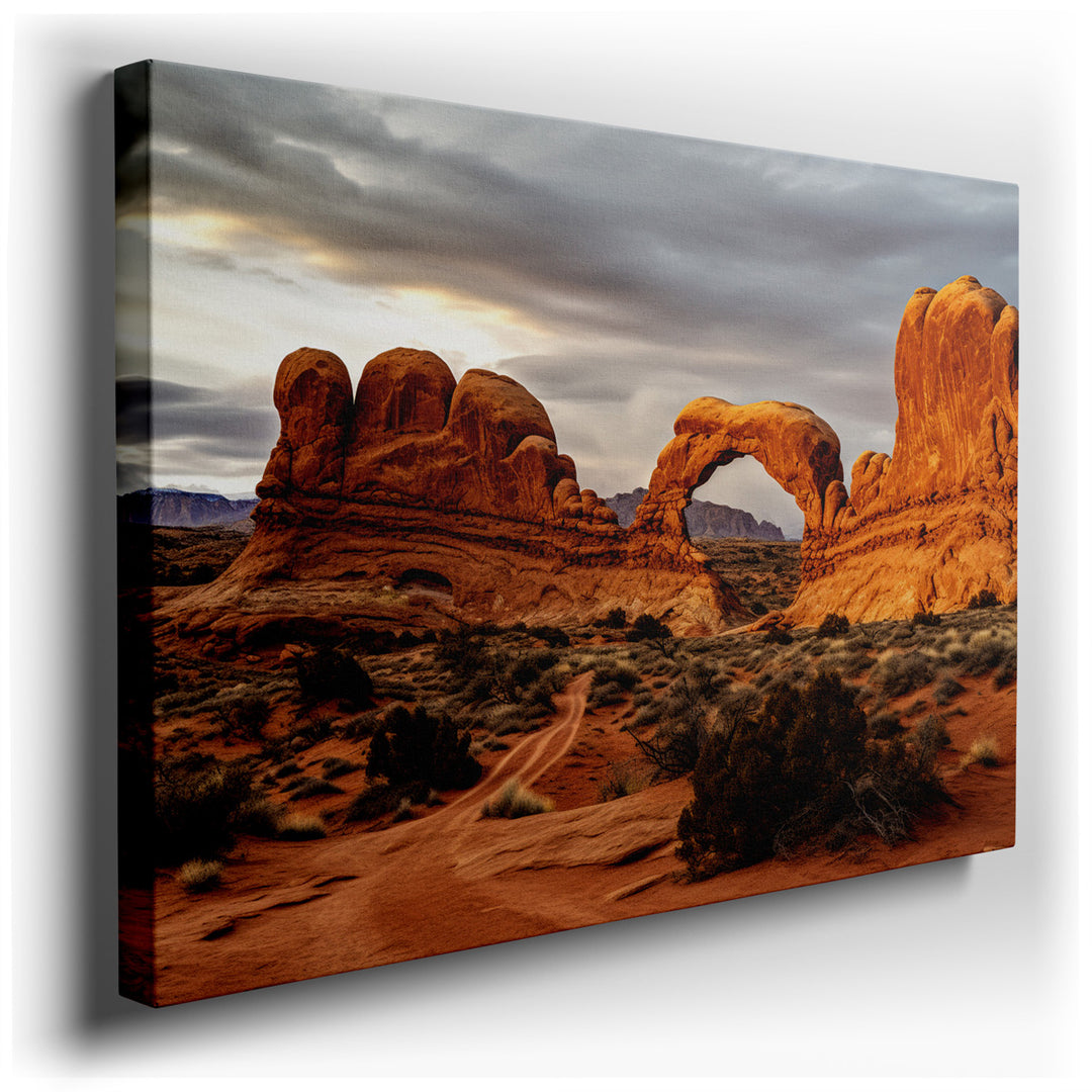 canvas print on wrapped canvas for wall decor – This wall art captures the awe-inspiring beauty of Arches National Park, a place where nature has sculpted the landscape...
