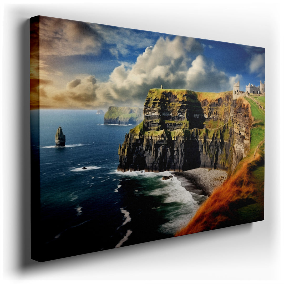 canvas print on wrapped canvas for wall decor – The wall art captures the awe-inspiring Cliffs of Moher, one of Ireland's most spectacular natural wonders, as they towe...