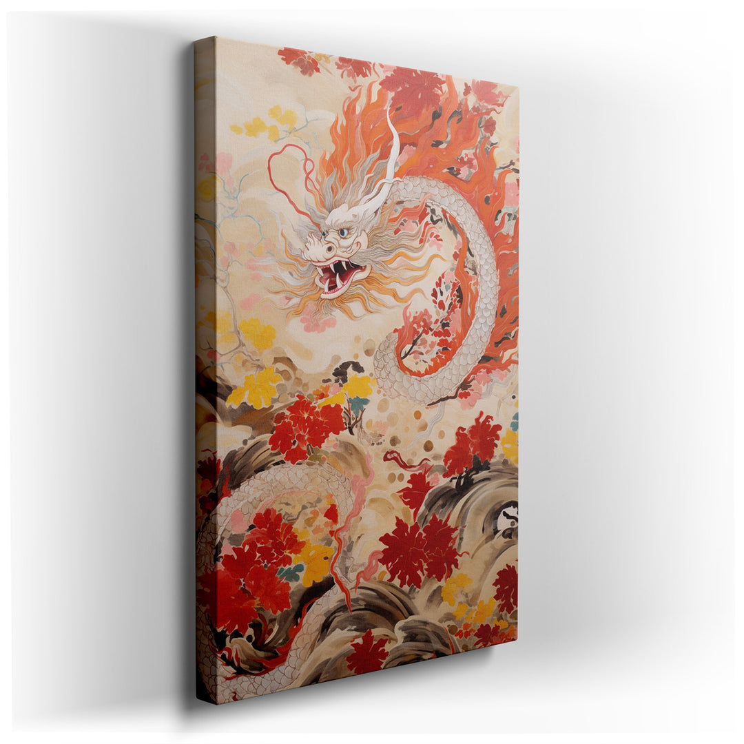 canvas print on wrapped canvas for wall decor – This wall art, a majestic depiction of a dragon, is a masterful representation of mythical grandeur and cultural symboli...