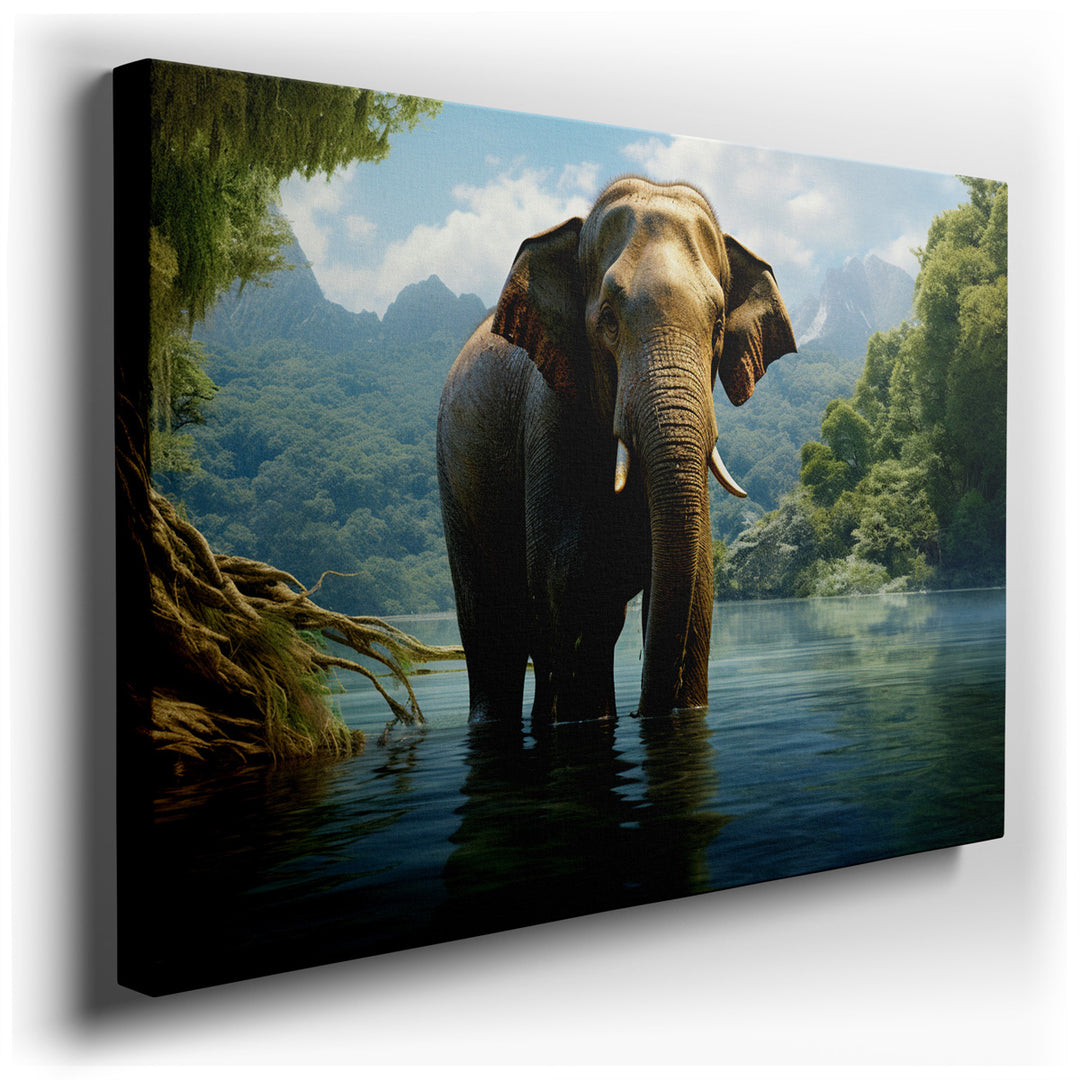 canvas print on wrapped canvas for wall decor – This wall art, a captivating portrayal of a majestic elephant, offers a glimpse into the serene and untouched world of w...
