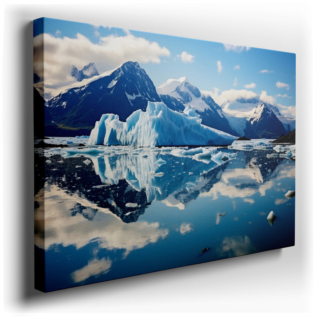 canvas print on wrapped canvas for wall decor – This wall art, a mesmerizing depiction of an iceberg floating in crystal-clear waters, is a masterpiece that captures th...