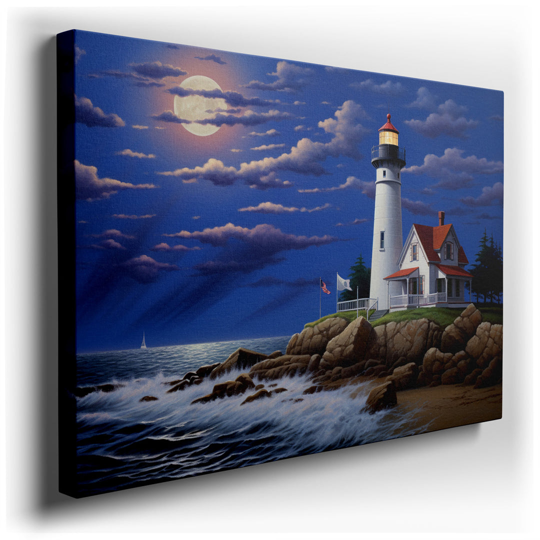 canvas print on wrapped canvas for wall decor – This wall art, a captivating portrayal of a lighthouse set against the tempestuous embrace of the ocean, is a masterpiec...
