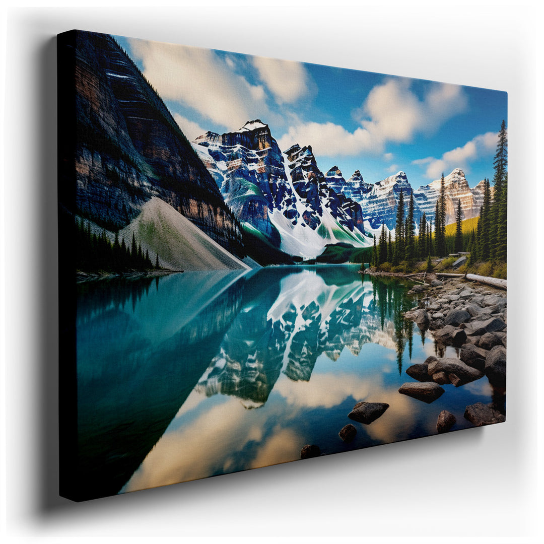 canvas print on wrapped canvas for wall decor – This wall art, a masterful depiction of a breathtaking mountain landscape, captures the serene and majestic beauty of na...