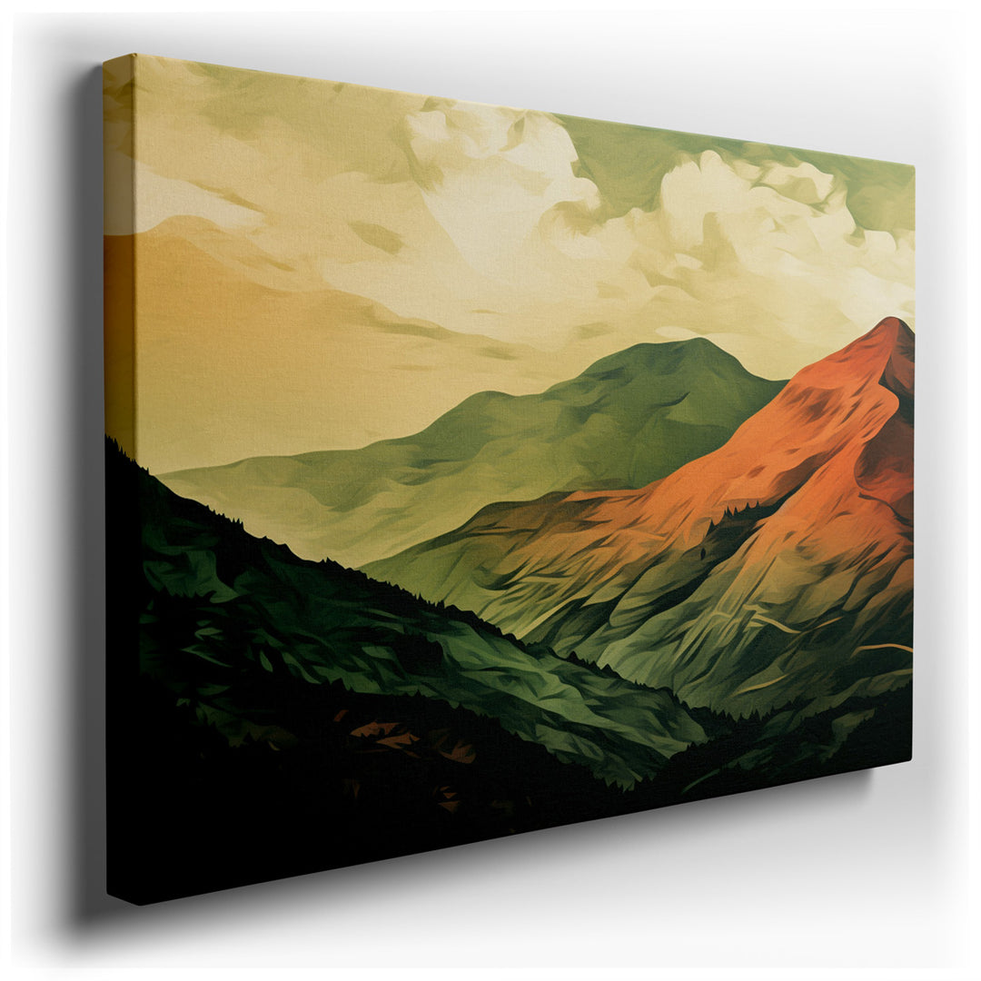 canvas print on wrapped canvas for wall decor – This exquisite wall art captures a breathtaking mountain vista, masterfully rendered in a palette that emphasizes earthy...
