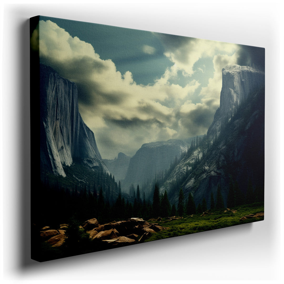 canvas print on wrapped canvas for wall decor – This exquisite wall art captures the essence of a majestic natural landscape, where towering mountain peaks rise boldly...