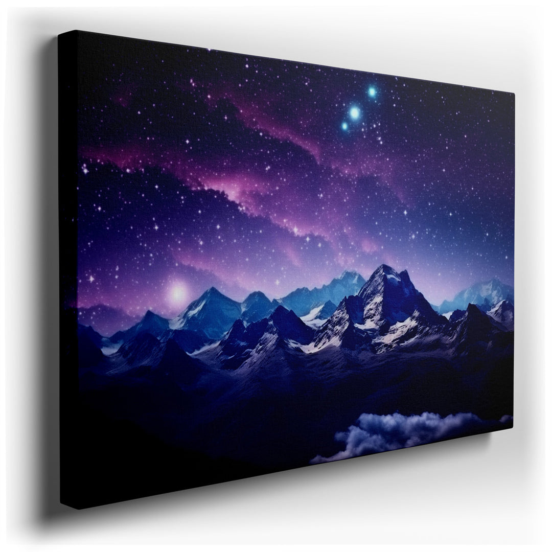 canvas print on wrapped canvas for wall decor – This wall art, a mesmerizing depiction of a starlit landscape, captures the essence of the universe's vast beauty and th...