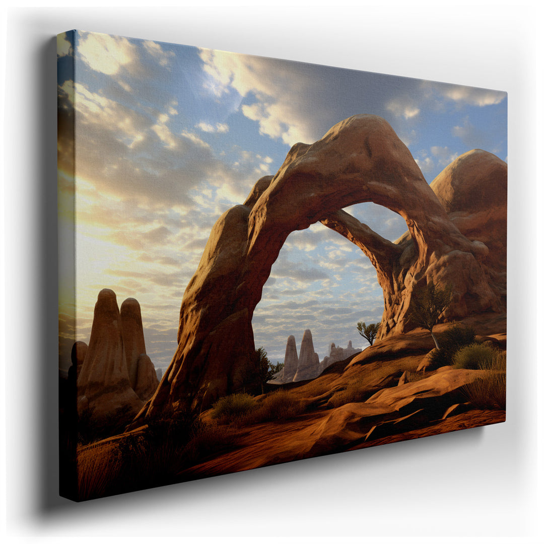 canvas print on wrapped canvas for wall decor – This wall art captures a magnificent natural rock arch, a testament to the enduring beauty and power of nature. The arch...