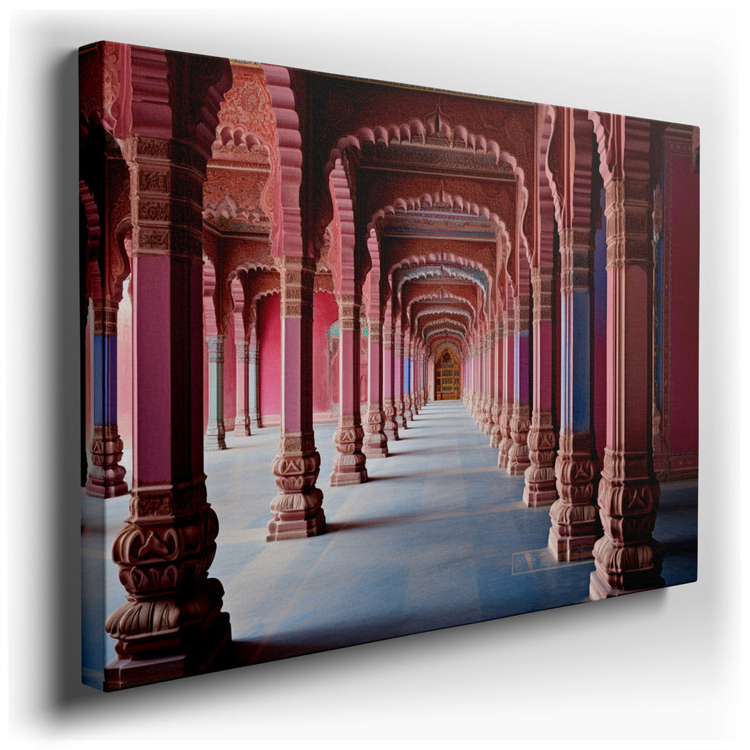 canvas print on wrapped canvas for wall decor – This wall art captures the grandeur and opulence of a magnificent palace hallway, a testament to architectural brillianc...