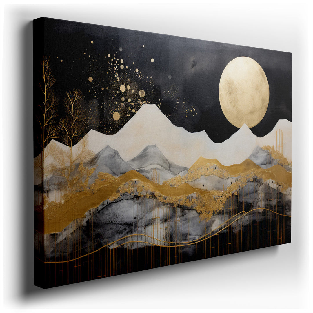 canvas print on wrapped canvas for wall decor – This wall art is a captivating abstract composition that masterfully captures the essence of majestic mountain peaks bat...
