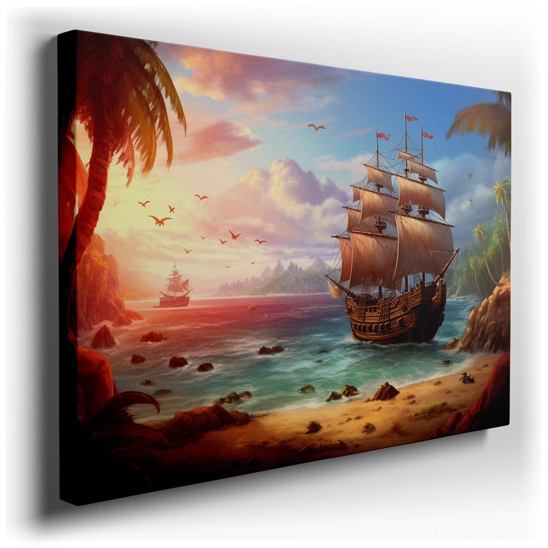 canvas print on wrapped canvas for wall decor – This enchanting wall art captures the essence of a bygone era of exploration and adventure, depicting a majestic histori...