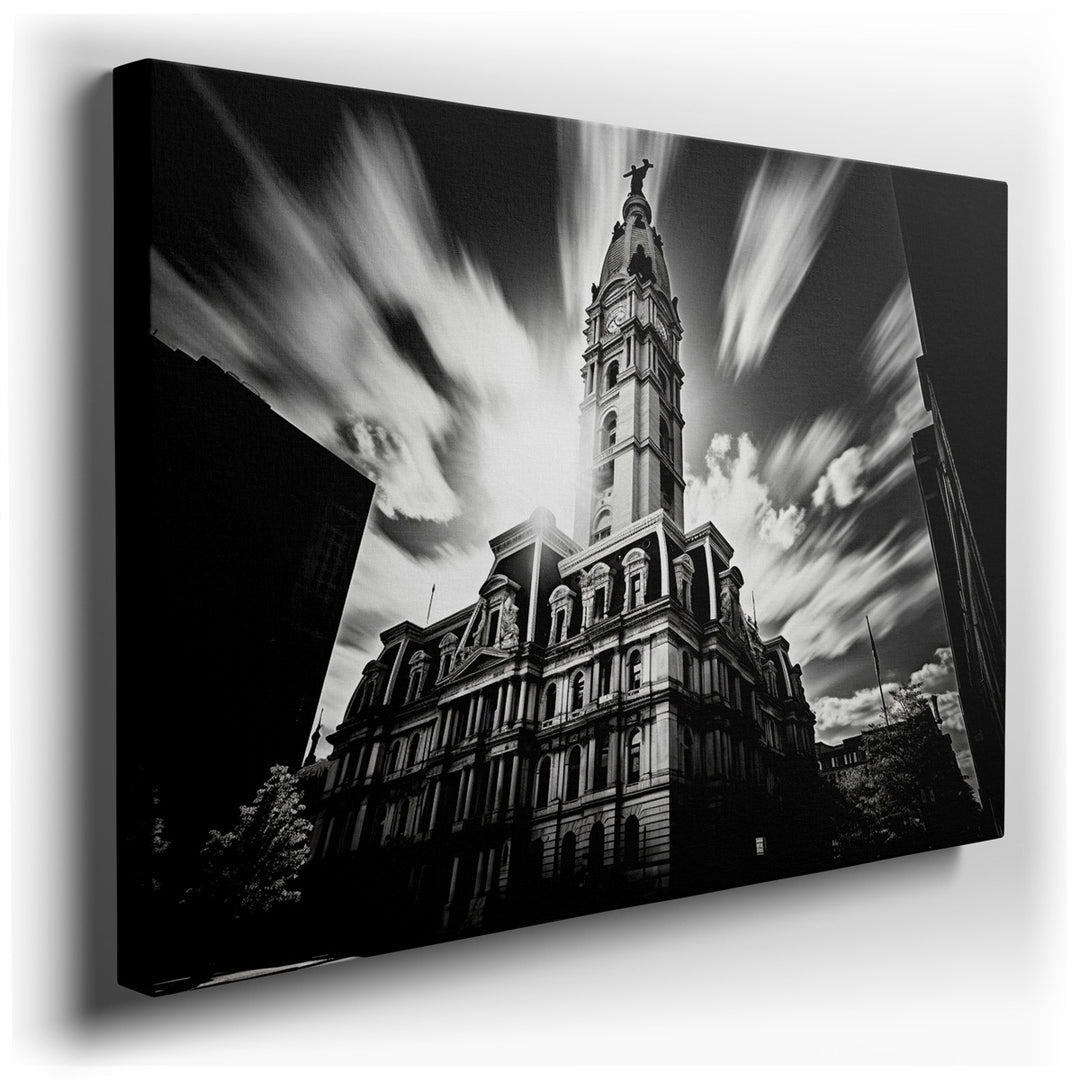 canvas print on wrapped canvas for wall decor – The wall art captures an awe-inspiring historic tower, bathed in the golden hues of sunlight, which serves as a testamen...