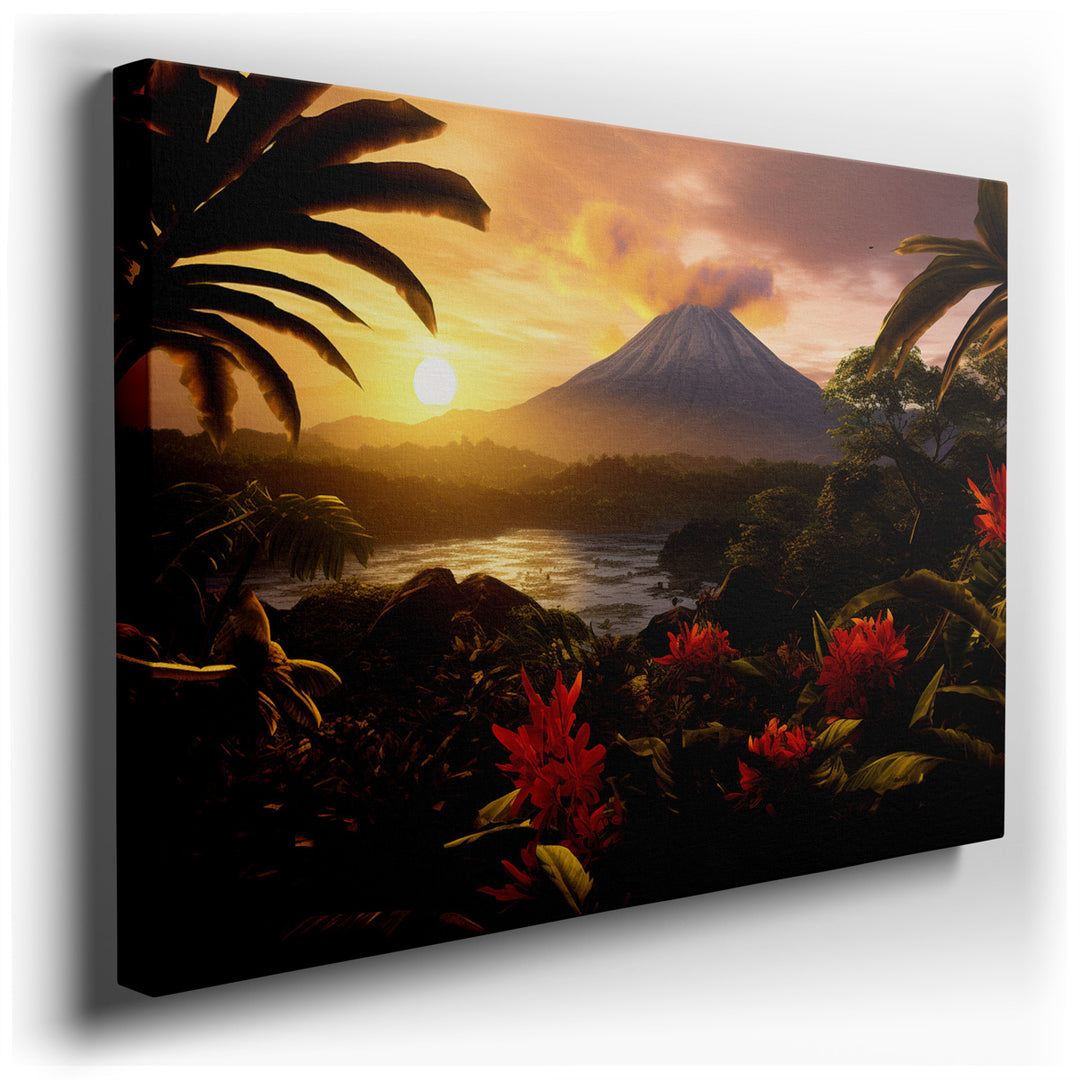 canvas print on wrapped canvas for wall decor – This wall art captures a breathtaking scene of nature's grandeur, featuring a majestic volcano that stands tall amidst a...