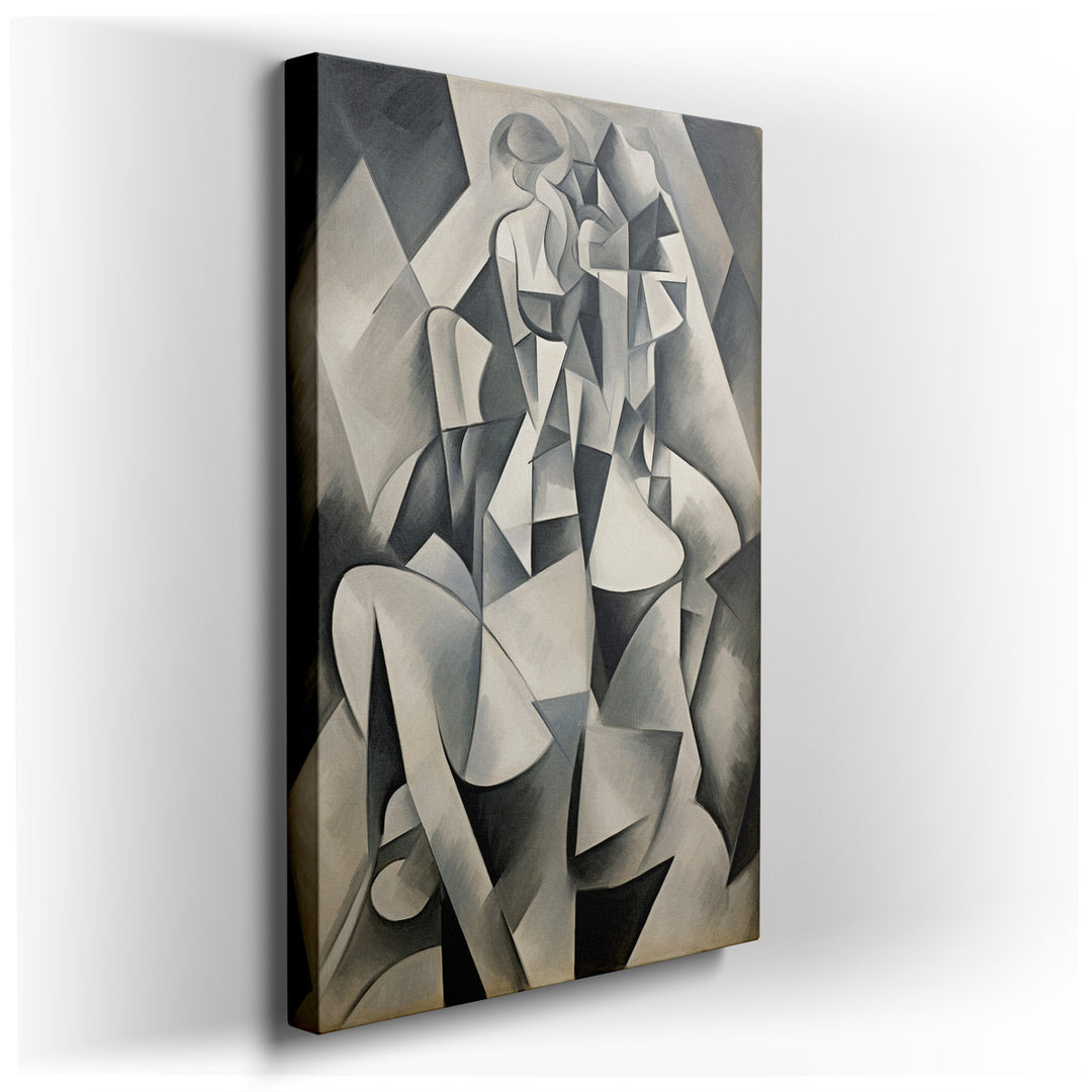 canvas print on wrapped canvas for wall decor – This wall art, a masterful example of Cubist artistry, is rendered in a striking black and white palette that emphasizes...