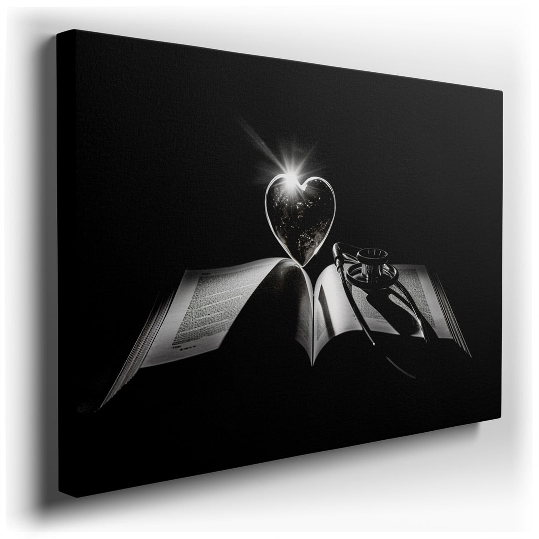 canvas print on wrapped canvas for wall decor – This evocative wall art captures a poignant and symbolic representation of the medical profession, blending elements of...