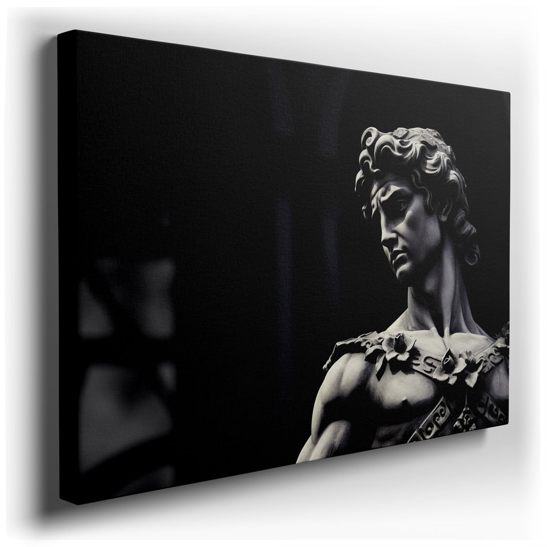canvas print on wrapped canvas for wall decor – This wall art, a masterful depiction of Michelangelo's iconic Statue of David, captures the essence and grandeur of one...