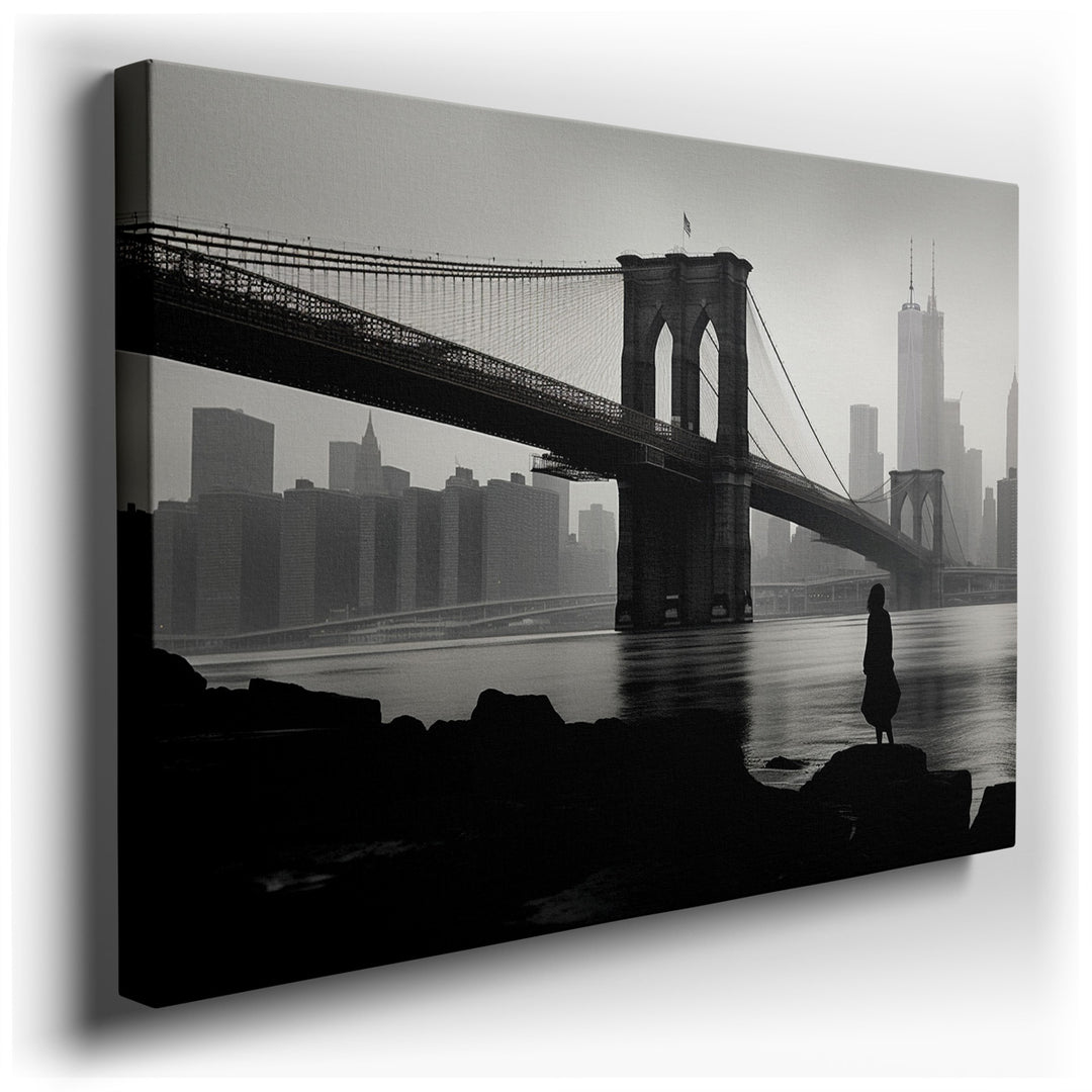 canvas print on wrapped canvas for wall decor – The wall art captures a moment of profound solitude and introspection set against the backdrop of one of New York City's...