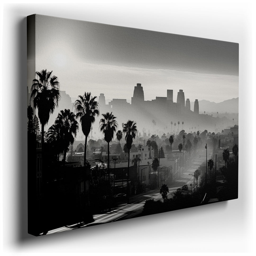 canvas print on wrapped canvas for wall decor – This wall art captures a breathtaking cityscape enveloped in the gentle embrace of morning mist, creating a scene that i...