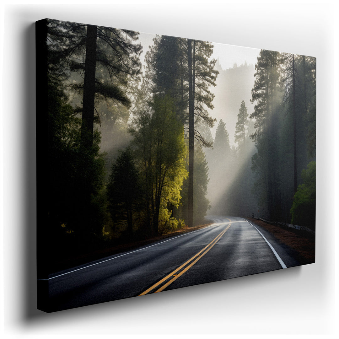 canvas print on wrapped canvas for wall decor – This captivating wall art invites viewers into a serene and mystical landscape, where a winding road takes a gentle jour...