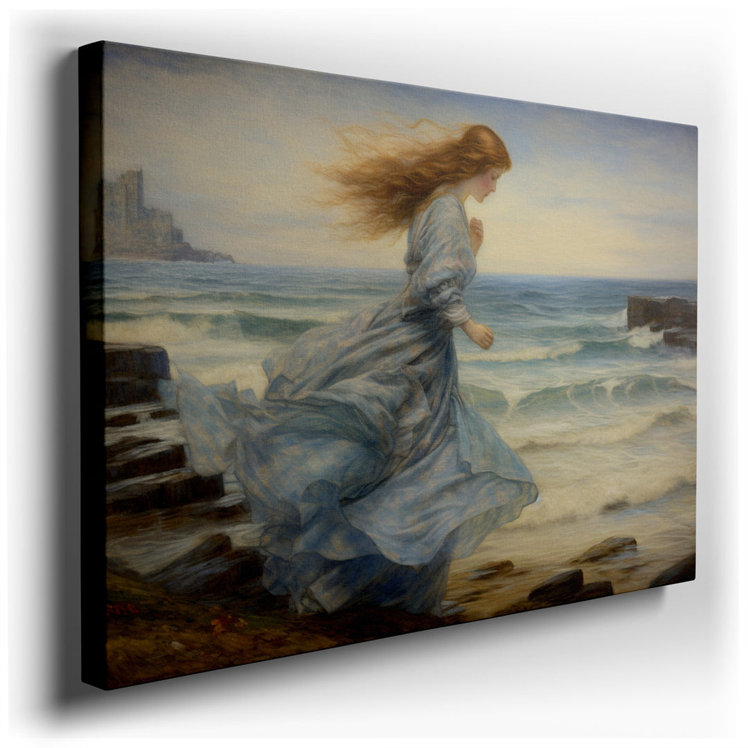 canvas print on wrapped canvas for wall decor – This enchanting wall art, a masterful blend of motion and emotion, portrays a young woman in the midst of a liberating s...