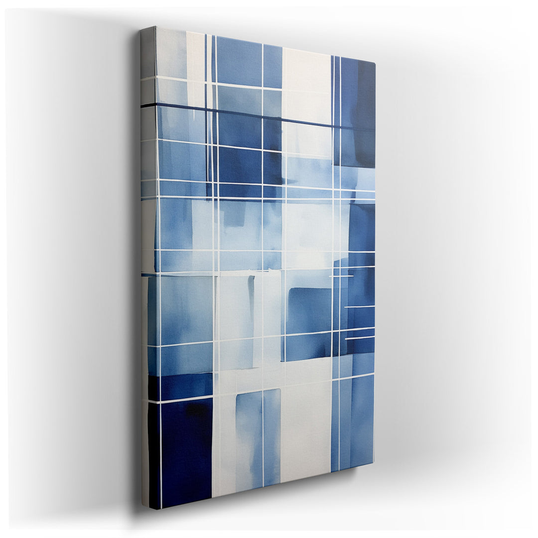 canvas print on wrapped canvas for wall decor – This captivating abstract wall art is a masterful composition of geometric shapes, meticulously arranged in a grid patte...