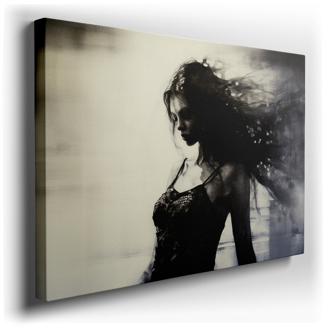 canvas print on wrapped canvas for wall decor – This wall art, an expressive monochromatic portrait, masterfully captures the essence of femininity and the depth of hum...