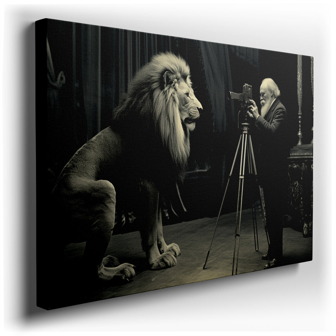 canvas print on wrapped canvas for wall decor – This wall art, a captivating black and white composition, masterfully bridges the realms of the wild and the artistic, c...