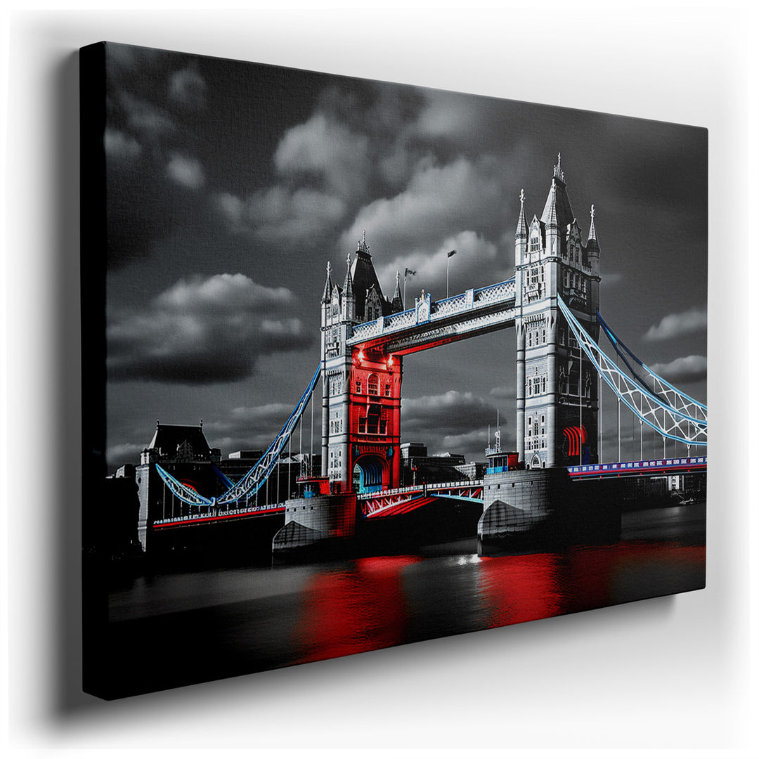 canvas print on wrapped canvas for wall decor – This wall art, a masterful representation of London's iconic Tower Bridge, is a striking piece that combines the timeles...
