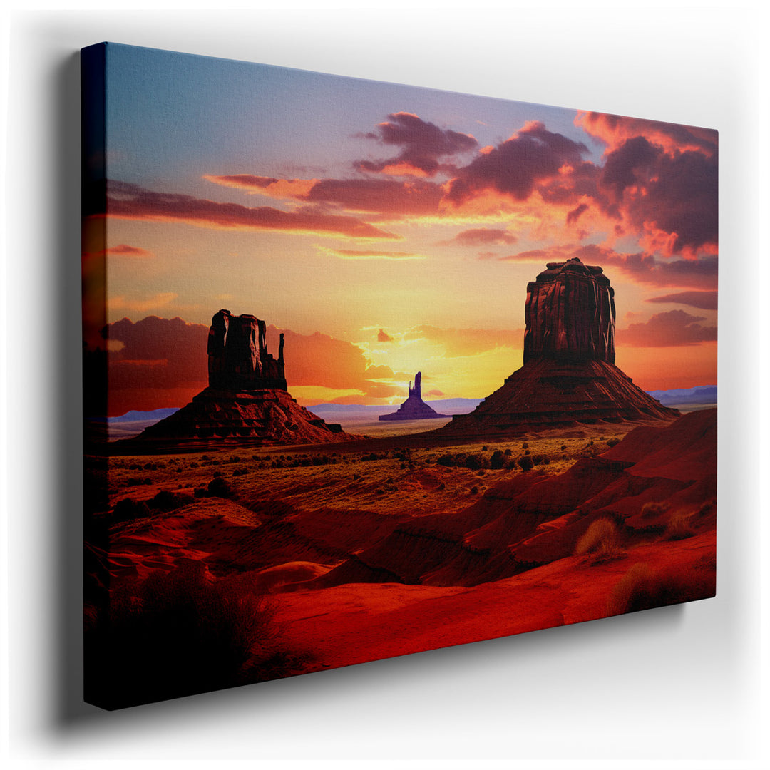 canvas print on wrapped canvas for wall decor – This wall art captures a moment of awe-inspiring natural beauty in Monument Valley, a place renowned for its towering ro...