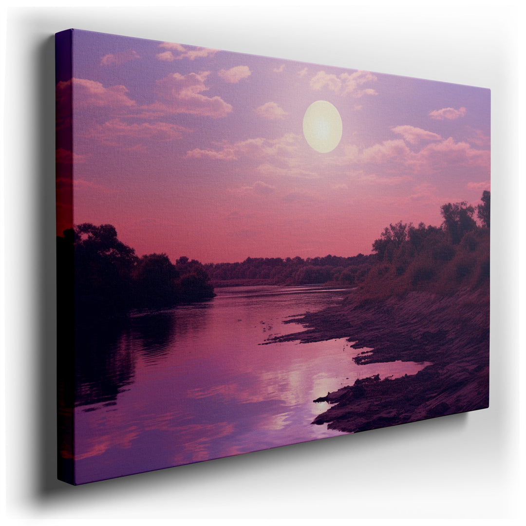 canvas print on wrapped canvas for wall decor – This captivating wall art, a masterful depiction of a serene river at dusk, is an artwork that exudes tranquility and my...