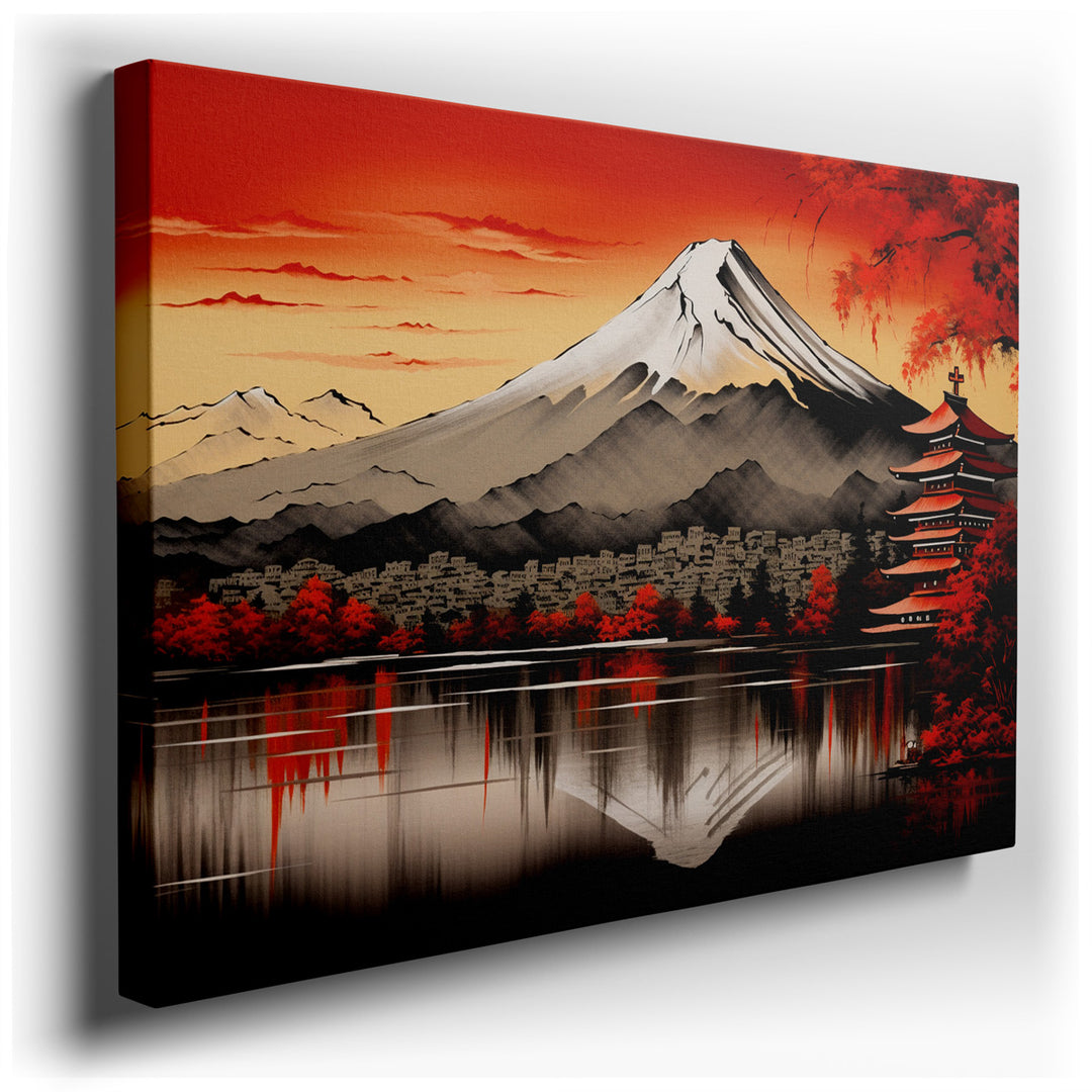 canvas print on wrapped canvas for wall decor – This wall art, a stunning portrayal of Mount Fuji, is an exquisite representation of the harmonious blend of Japan's nat...