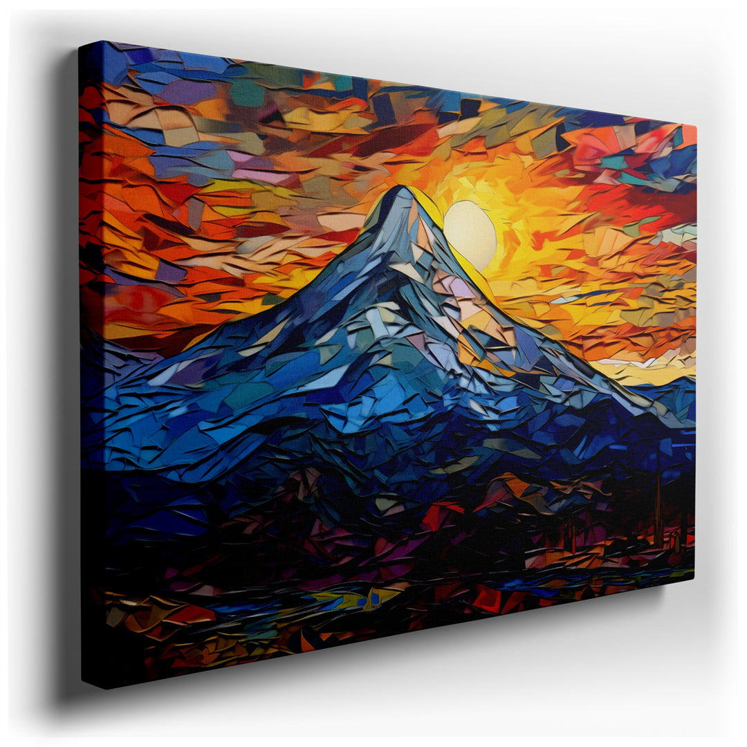 canvas print on wrapped canvas for wall decor – This wall art, a stunning depiction of a majestic mountain range at sunset, is a masterpiece that captures the essence o...