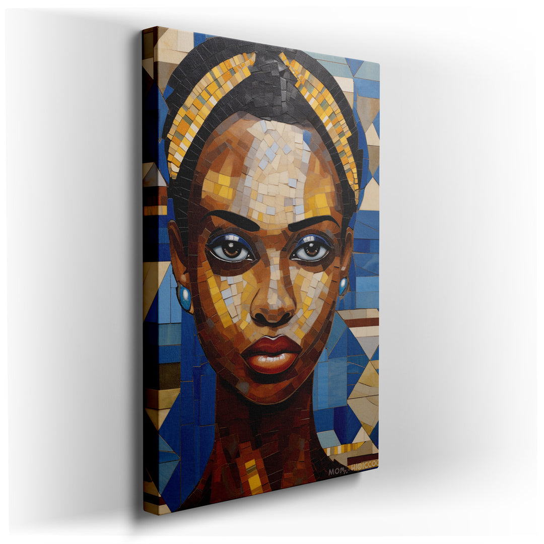 canvas print on wrapped canvas for wall decor – This exquisite mosaic portrait is a masterful celebration of beauty, individuality, and cultural heritage, rendered thro...