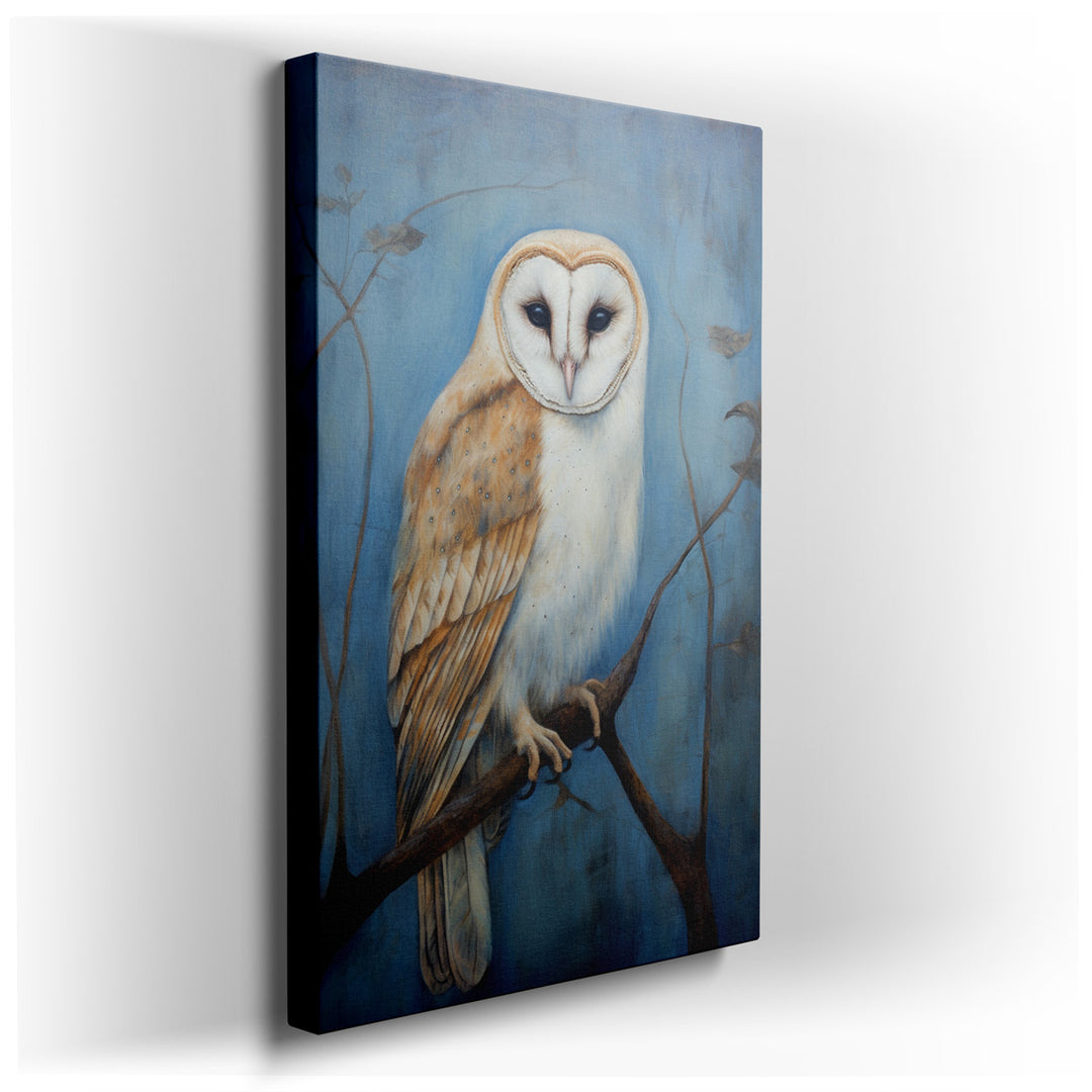 canvas print on wrapped canvas for wall decor – This wall art, a masterful depiction of a stunning owl perched gracefully on a branch, is a true testament to the beauty...