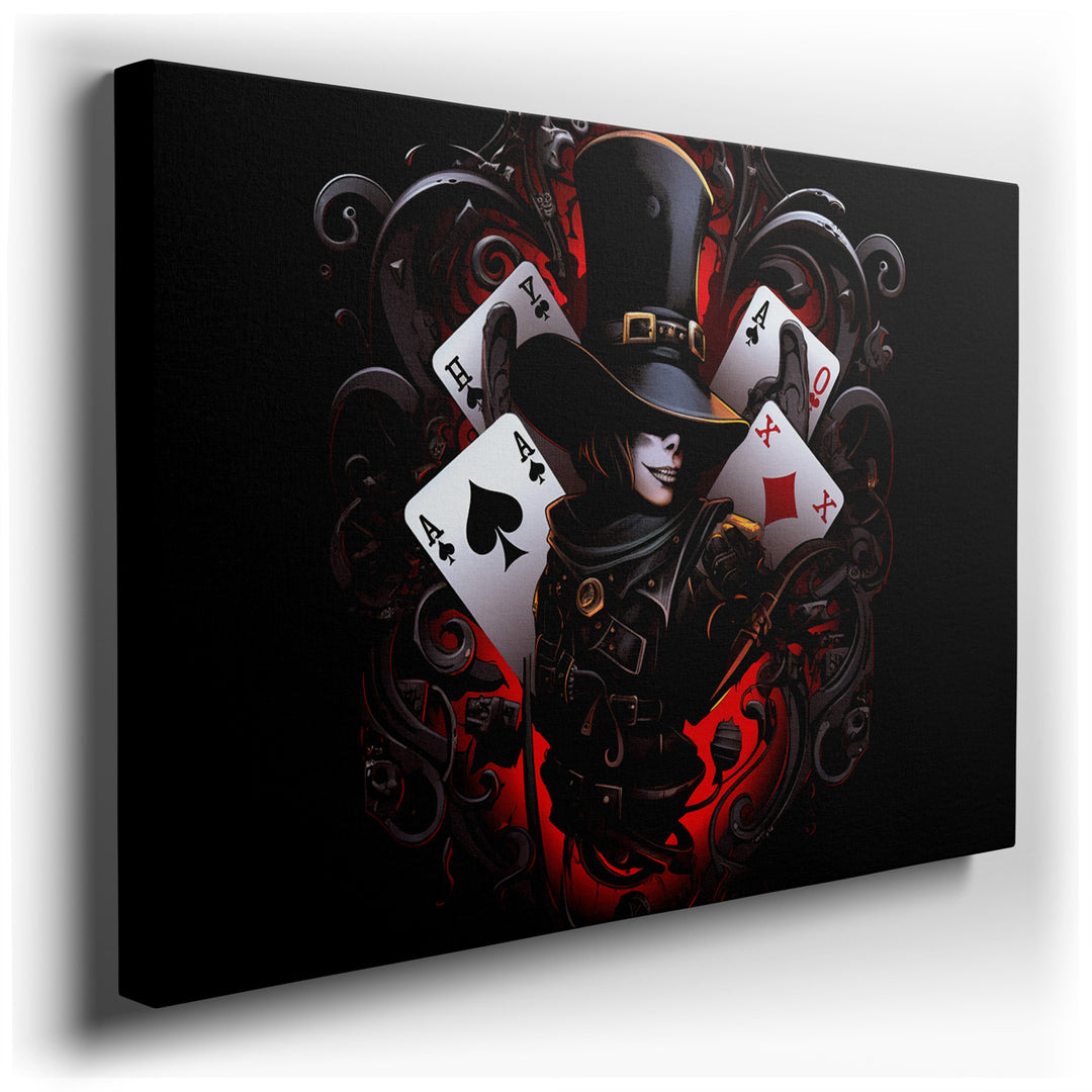 canvas print on wrapped canvas for wall decor – This wall art, a masterful creation of mood and mystery, portrays a hauntingly elegant figure enveloped in shadows, with...