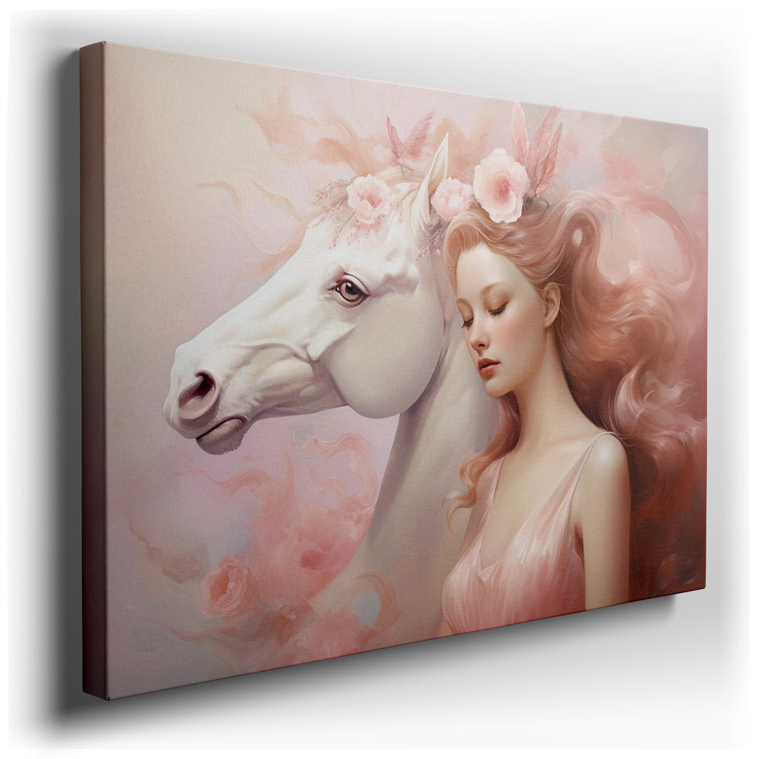 canvas print on wrapped canvas for wall decor – In this enchanting wall art, the viewer is transported into a realm of surreal beauty and ethereal grace. The artwork fe...