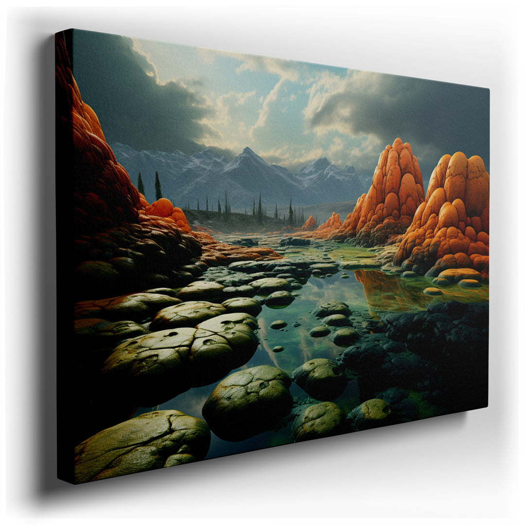 canvas print on wrapped canvas for wall decor – This wall art, a mesmerizing depiction of a surreal landscape, transports viewers to an otherworldly realm that stretche...