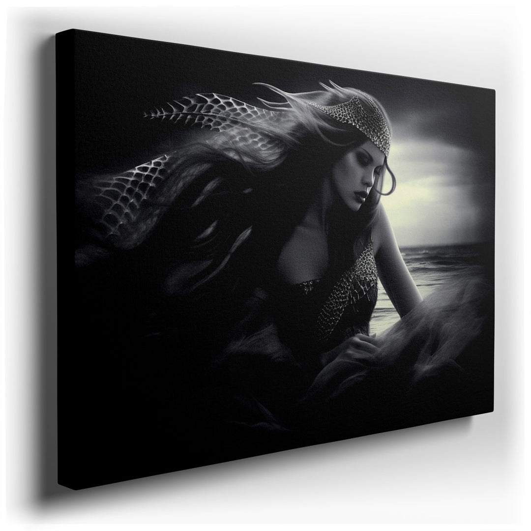 canvas print on wrapped canvas for wall decor – This wall art captures the ethereal and mysterious allure of a mermaid, an iconic and fantastical figure that has ignite...