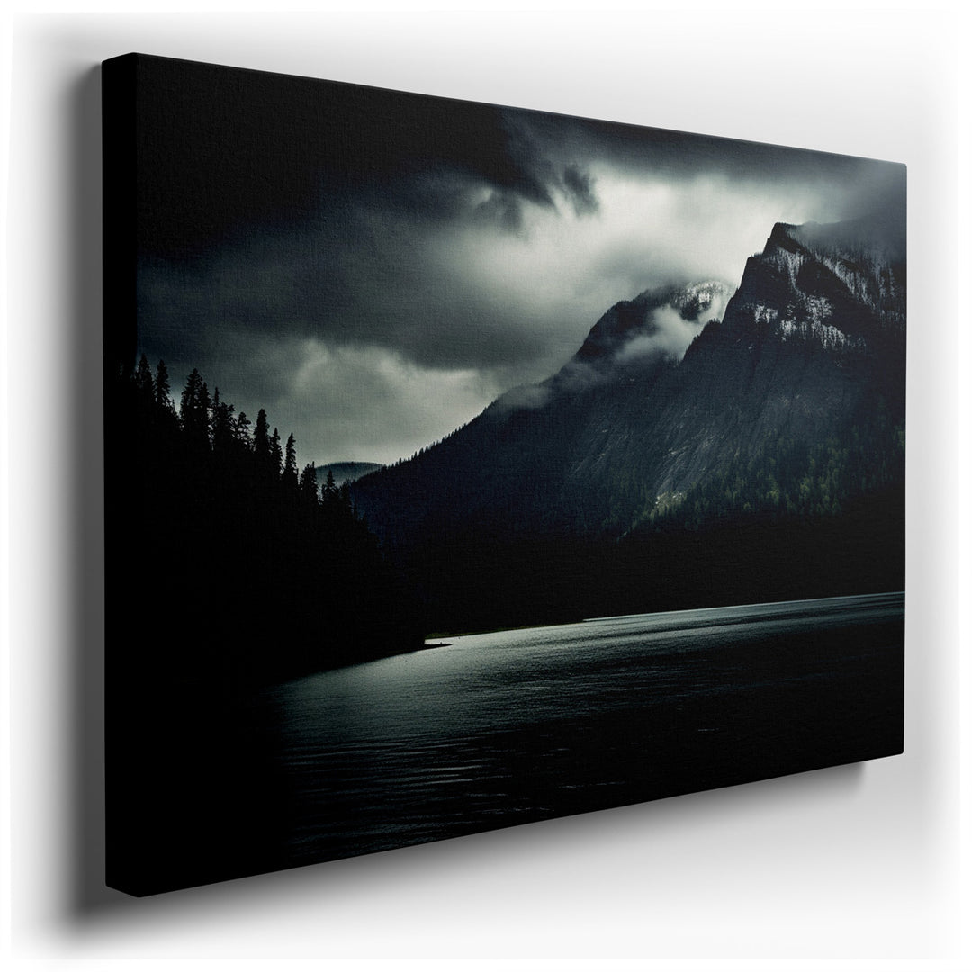canvas print on wrapped canvas for wall decor – This wall art, a mesmerizing depiction of a mountain landscape shrouded in darkness, offers a profound visual experience...