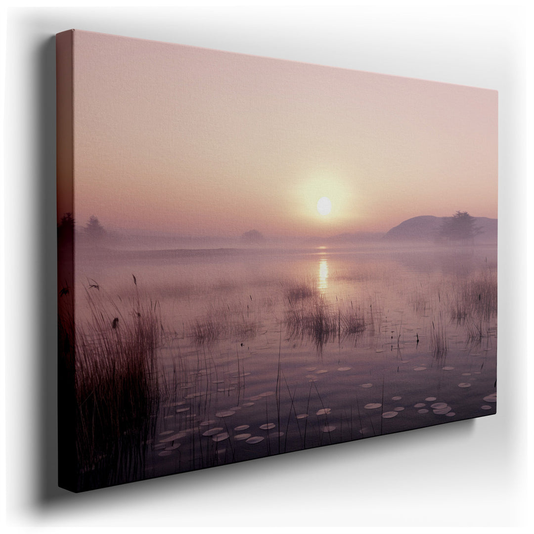 canvas print on wrapped canvas for wall decor – Imagine a wall art that captures the essence of a mystical sunrise, where the first gentle rays of the sun cast a warm,...