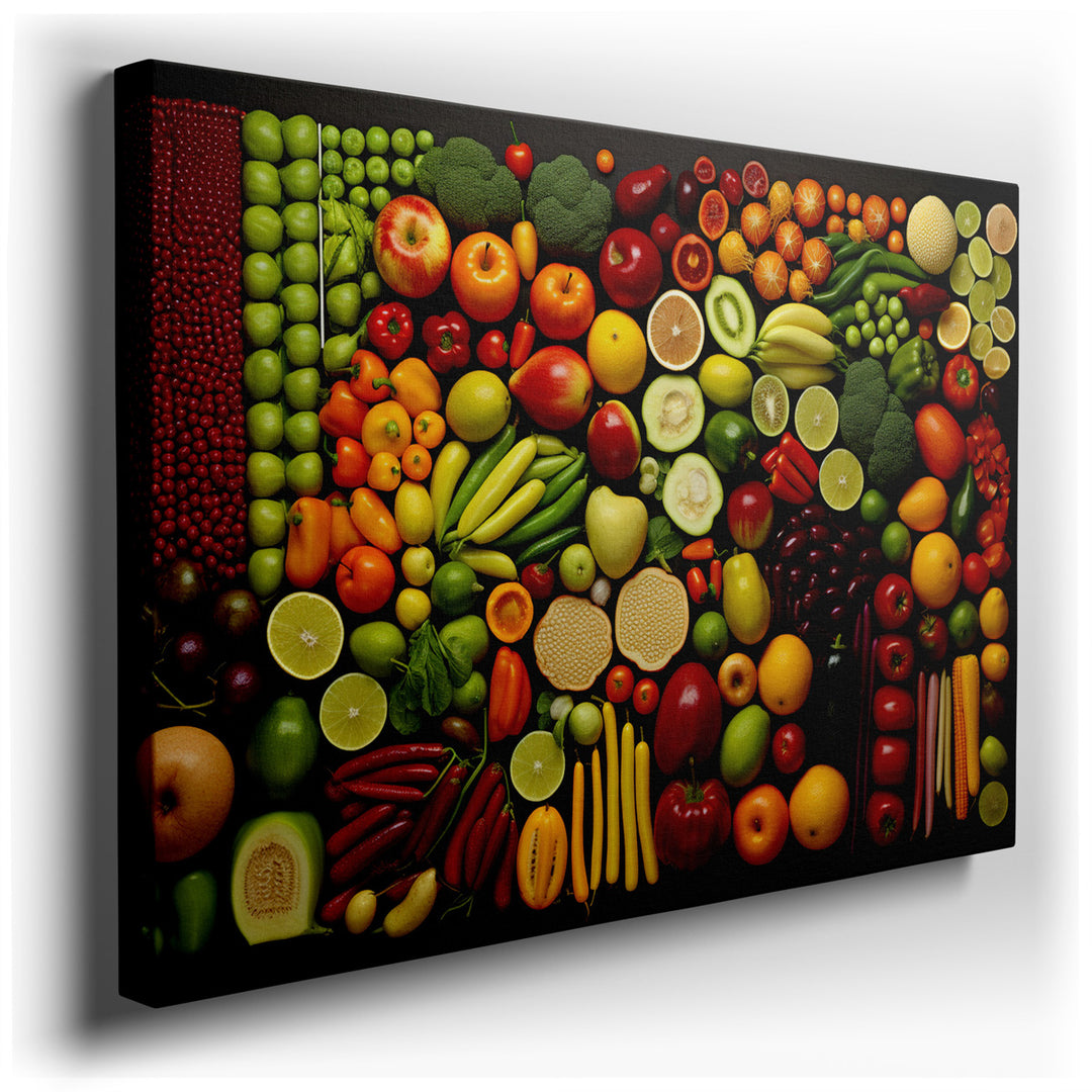 canvas print on wrapped canvas for wall decor – This wall art is a vibrant and meticulously crafted still life that celebrates the bounty of nature through a colorful a...