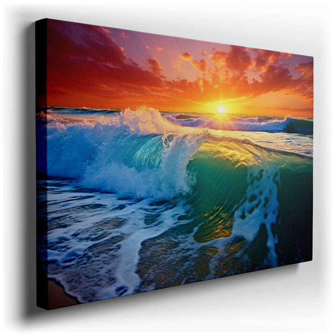 canvas print on wrapped canvas for wall decor – This mesmerizing wall art captures the raw beauty and formidable power of the ocean in a moment of sublime tranquility a...